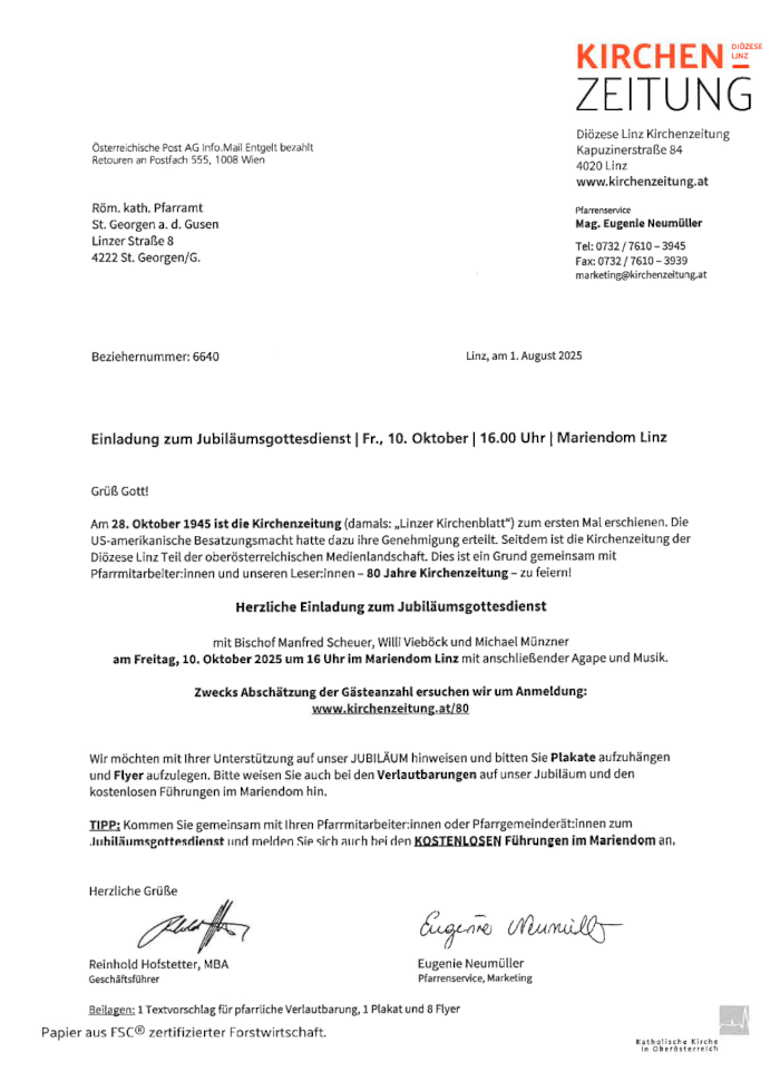 Einladung 80 Jahre Kirchenzeitung